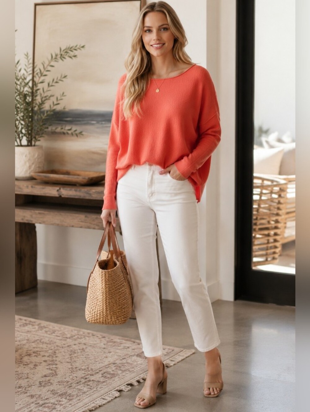 Cyrus Bright Orange Dolman Sleeve Sweater - Picture 8 of 8